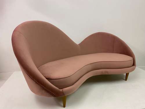1950s Style Italian Sofa in Soft Pink Velvet