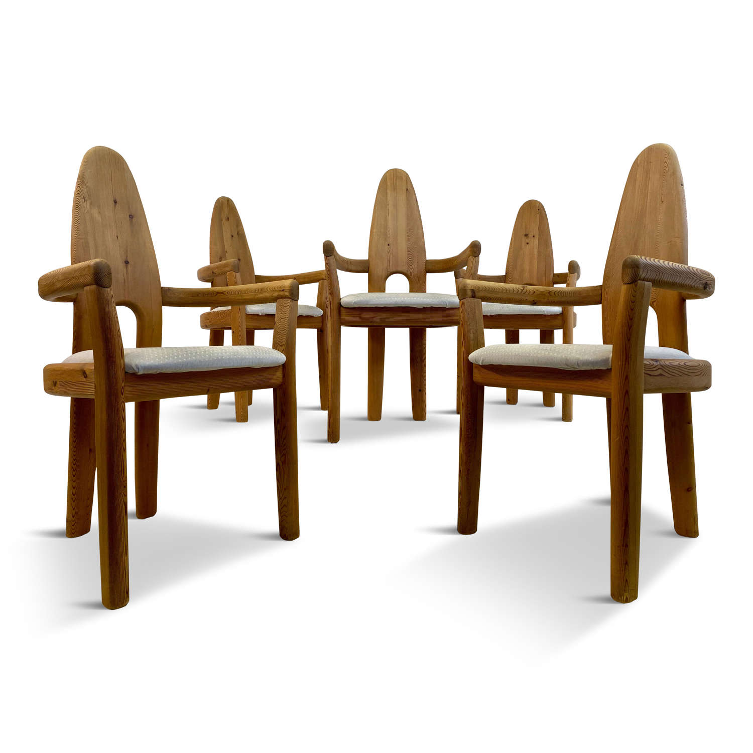 Set of Five Solid Pine Swedish Dining Chairs