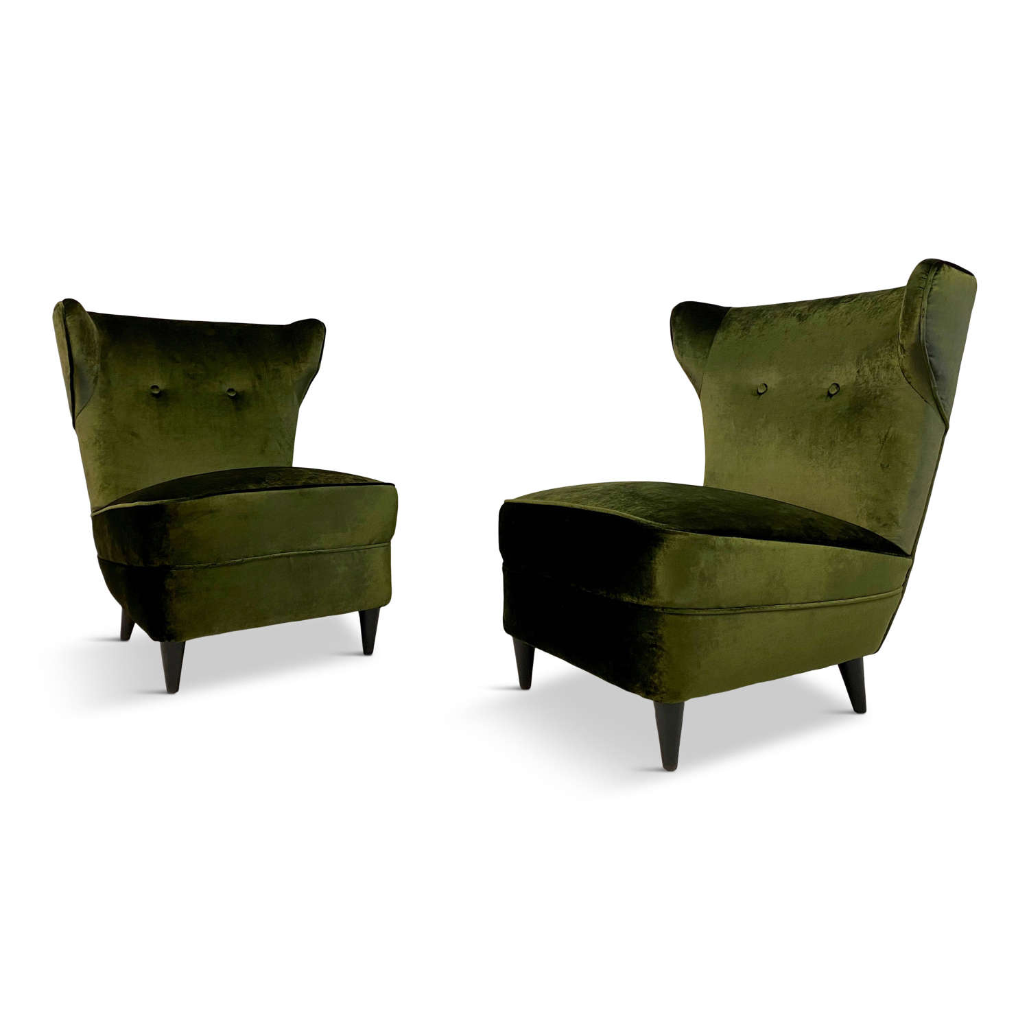 Pair of 1950s Italian Green Velvet Slipper Chairs