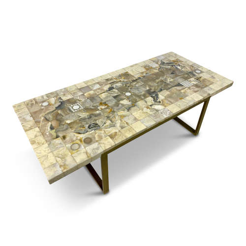 1970s French Mosaic Marble and Onyx Coffee Table