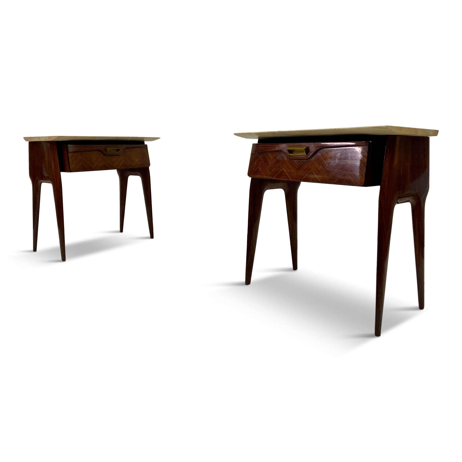 Pair of 1950s Italian Rosewood and Pink Marble Bedside Tables