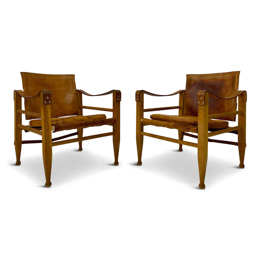 Pair of 1970s Safari Chairs in Oak and Leather