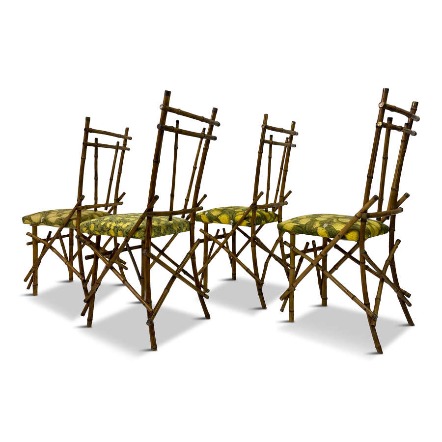 Set of Four 1970s Italian Bamboo Dining Chairs
