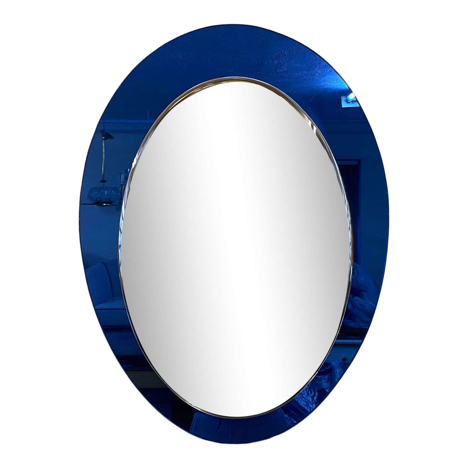 1960s Italian Mirror with Blue Glass Frame