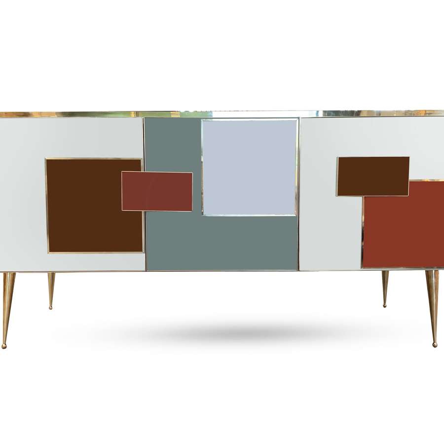 Bespoke Coloured Glass and Brass Sideboard