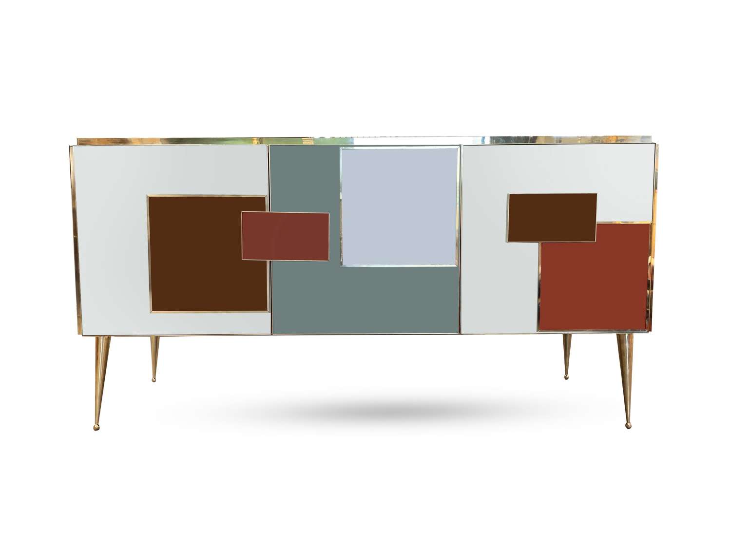 Bespoke Coloured Glass and Brass Sideboard
