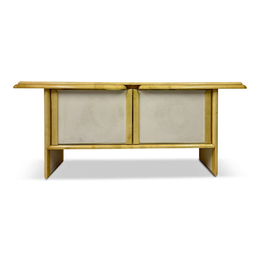 1970s Italian Lacquered Goatskin and Leather Console Sideboard