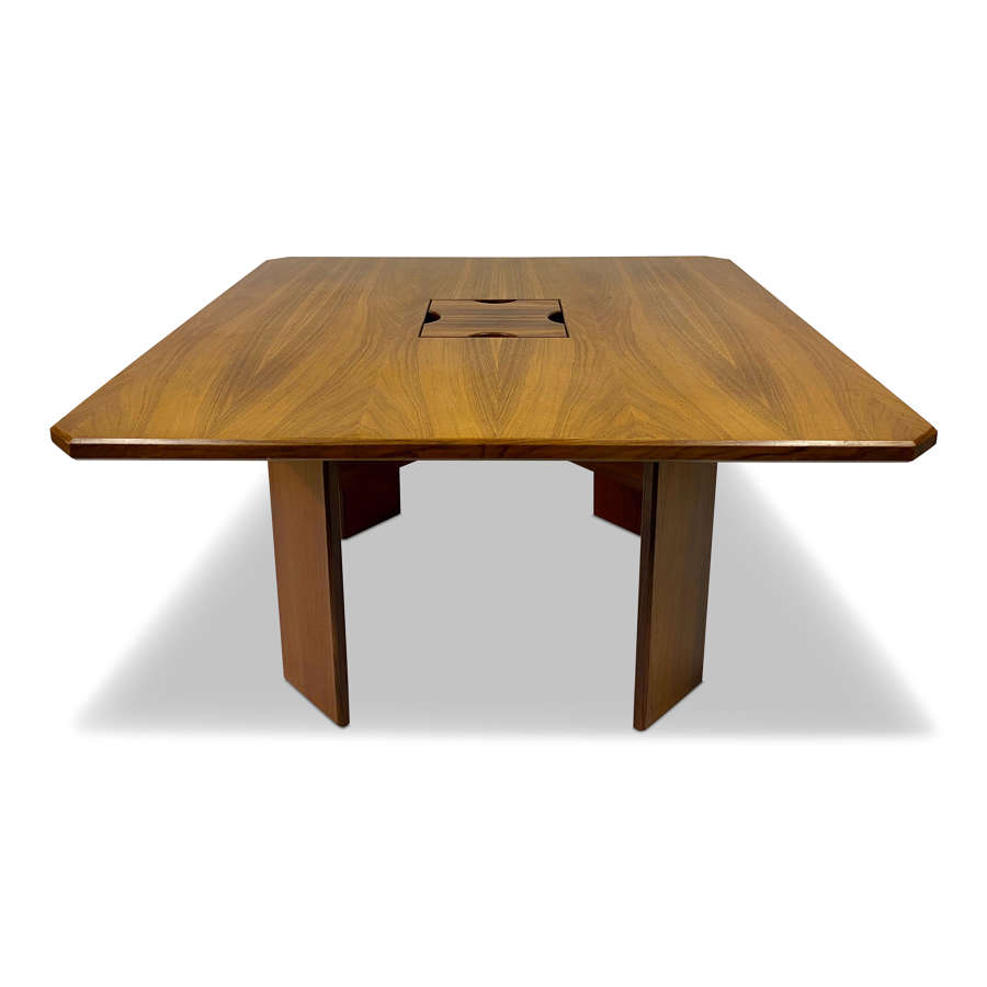 1970s Square Italian Rosewood Dining Table