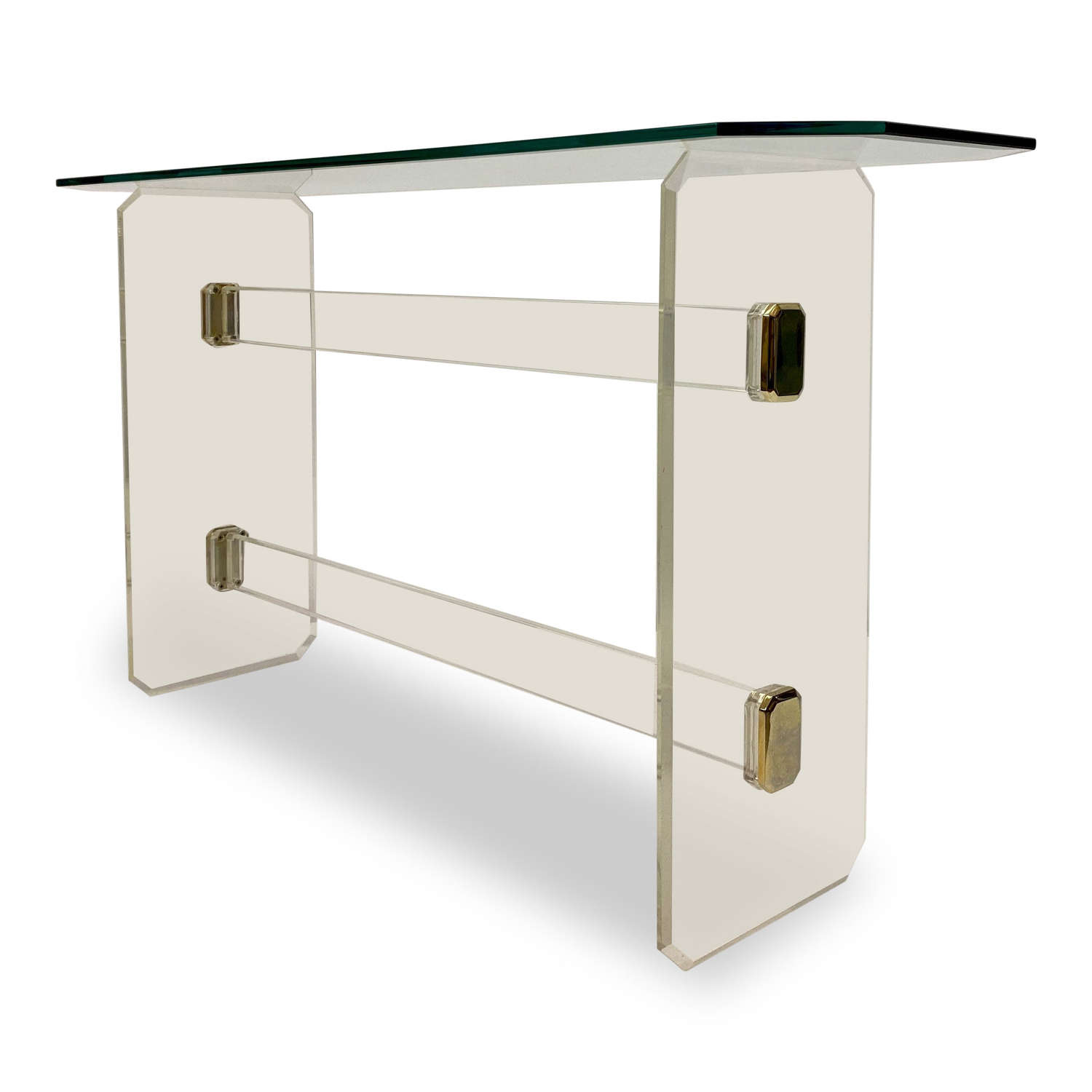 1980s French Lucite And Brass Console Table