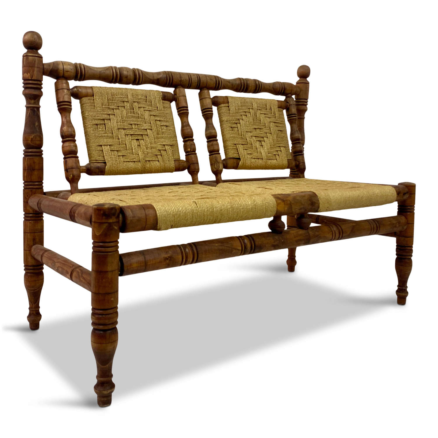 Mid-Century French Rope Bench Sofa in the Style of Audoux Minet