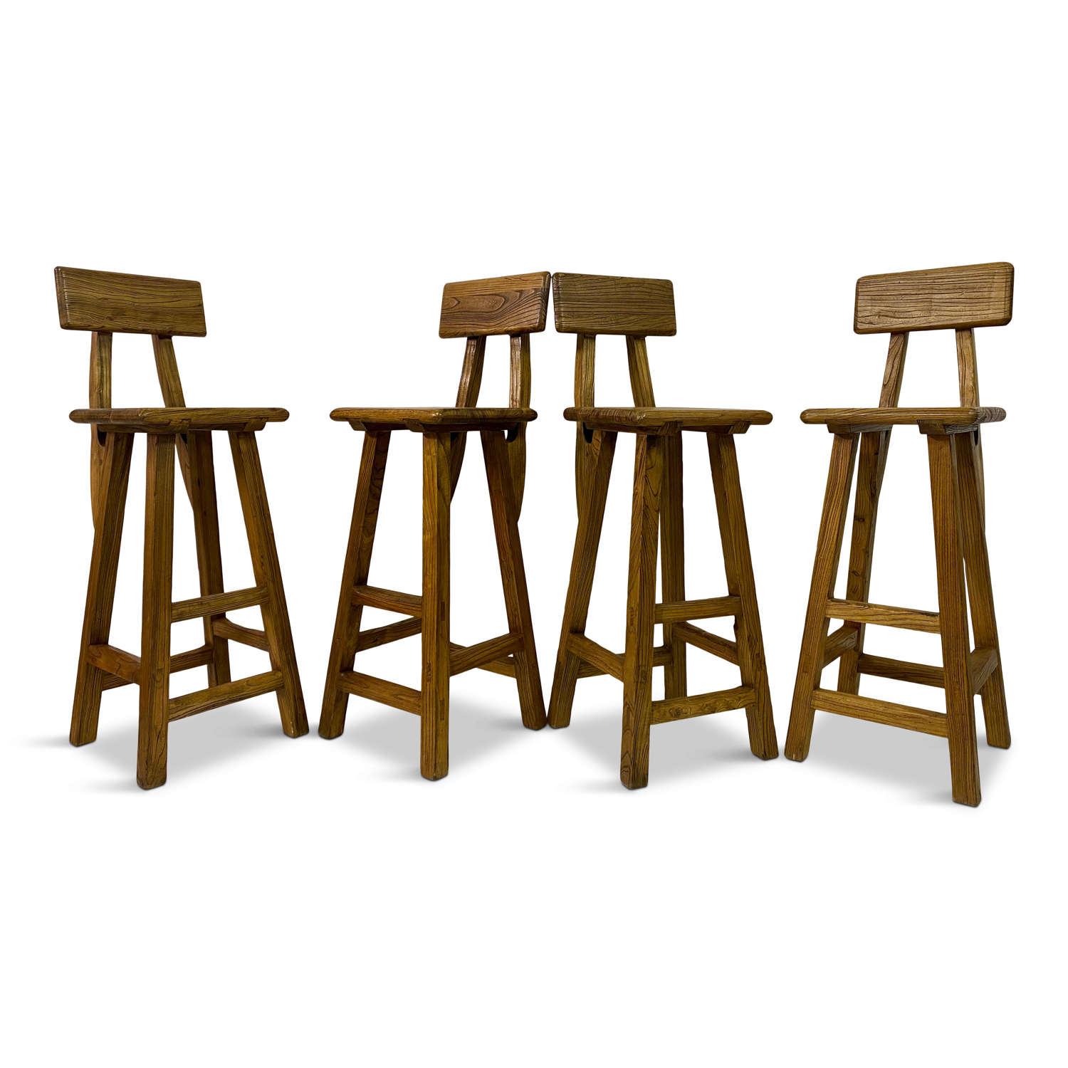Set of Four French High Stools in Solid Elm