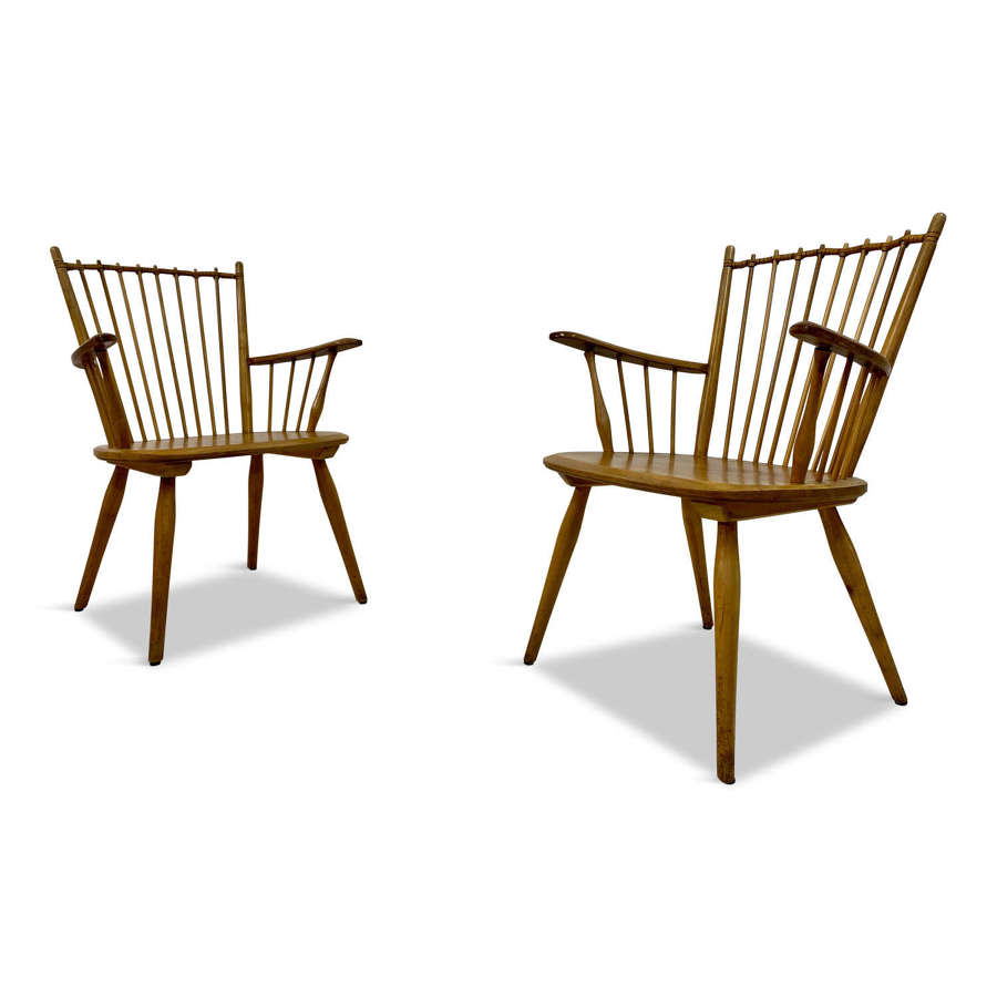 Pair of 1950s Cherry Wood Armchairs by Albert Haberer