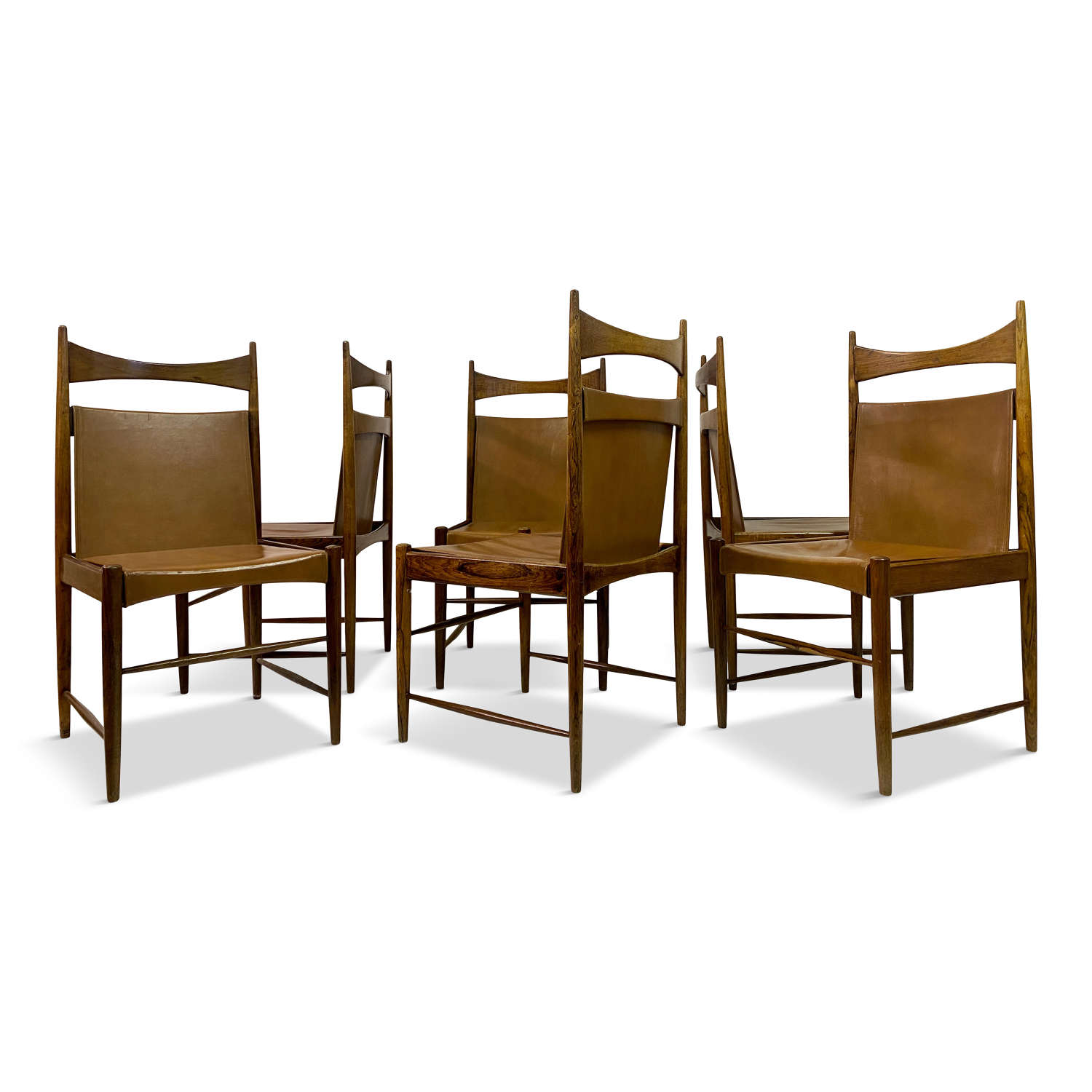 Set of Six Rosewood and Leather Dining Chairs by Sergio Rodrigues