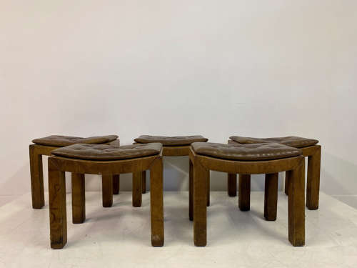 Set of Five Buttoned Leather Stools sold individually