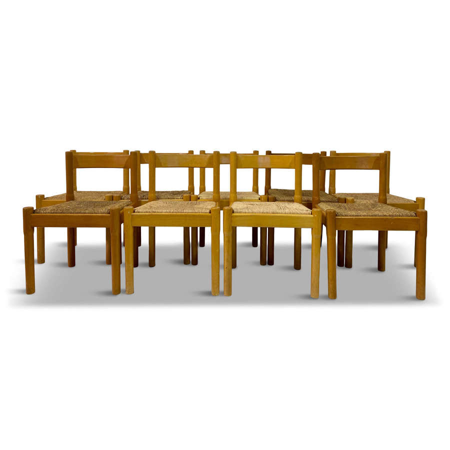 Set of nine Carimate dining chairs by Vico Magistretti