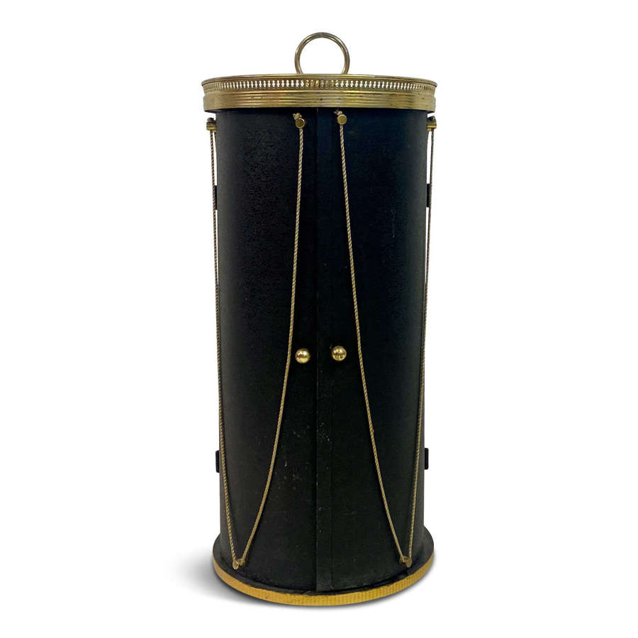 1960s Italian Black Metal and Brass Drum Side Table Cabinet