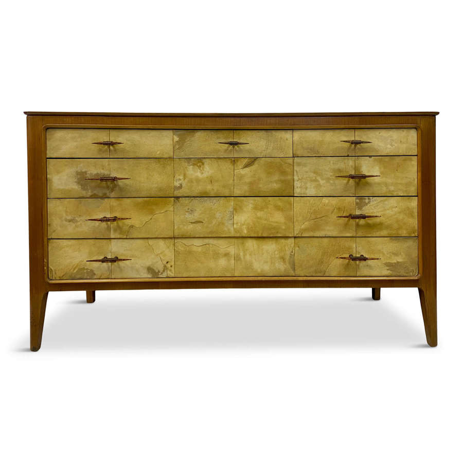 1950s Italian Parchment and Cherry Wood Chest of Drawers