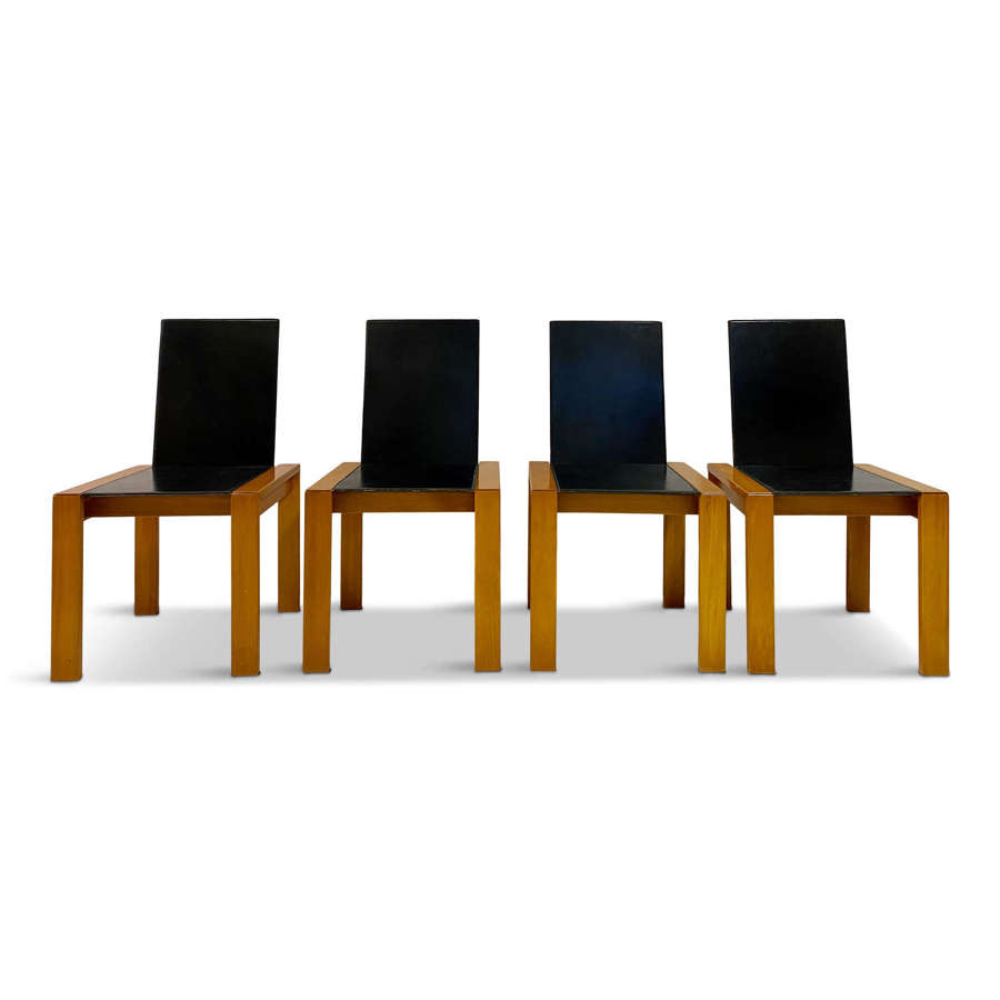 Set of Four 1970s Black Leather Dining Chairs