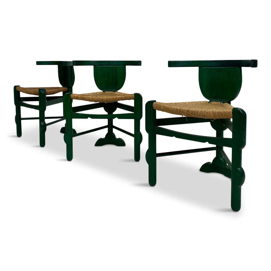 Set Of Three Green Side Chairs After A Design By Bernhard Hoetger