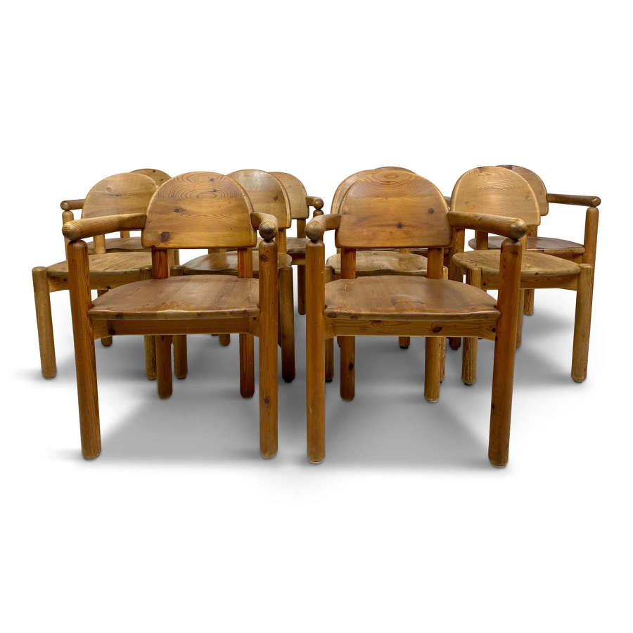 Set of Ten 1970s Pine Dining Chairs Attr. Rainer Daumiller