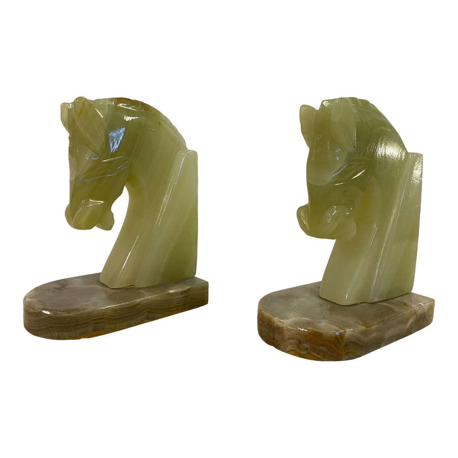 Pair Of Onyx Horse Head Bookends