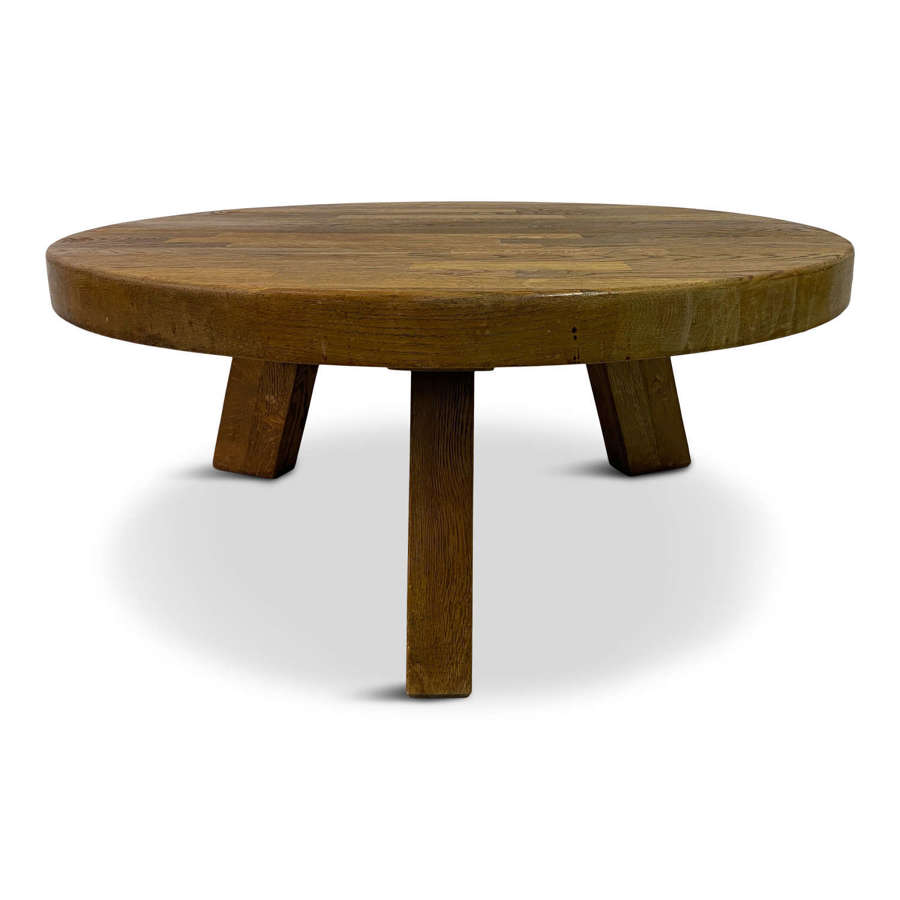 Round Brutalist Oak Coffee Table