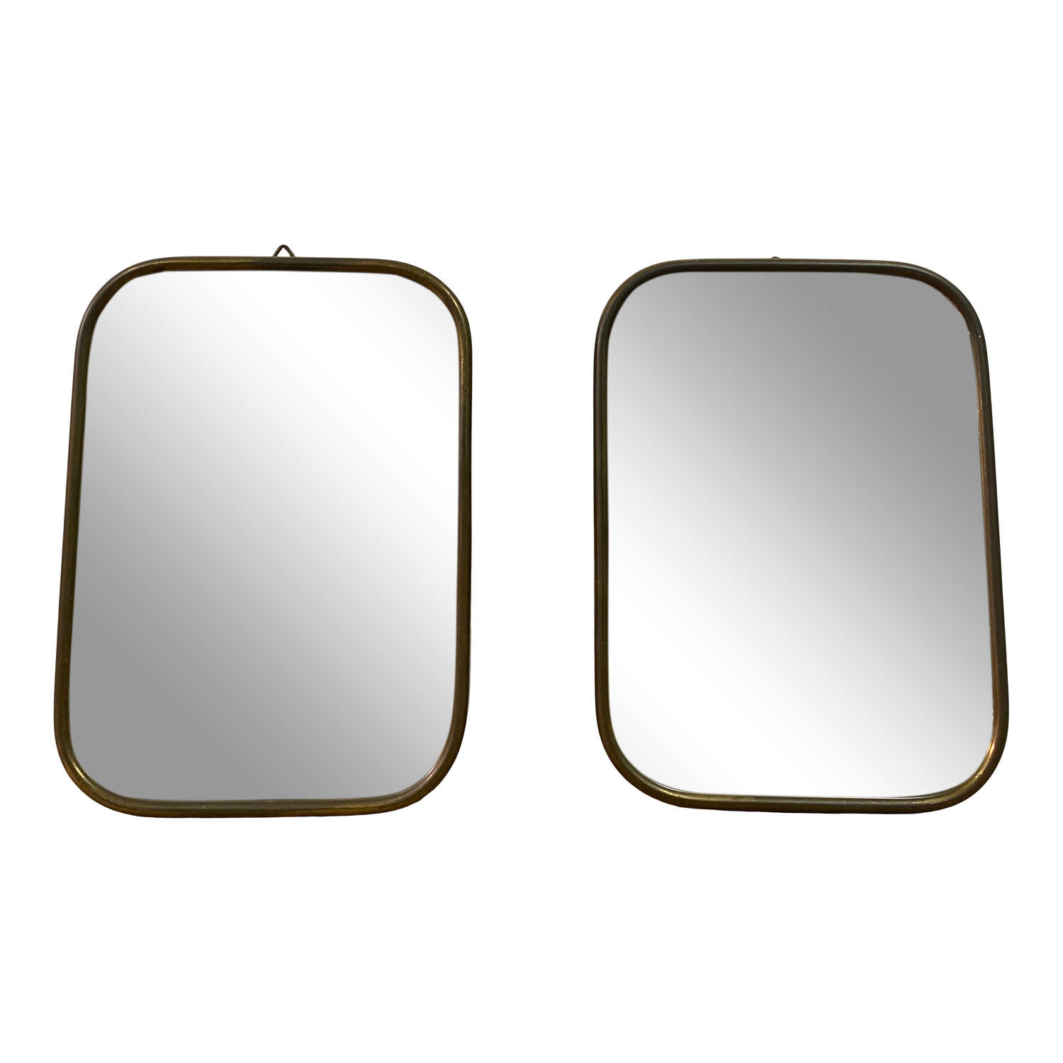 Pair of Small 1950s Italian Brass Framed Mirrors