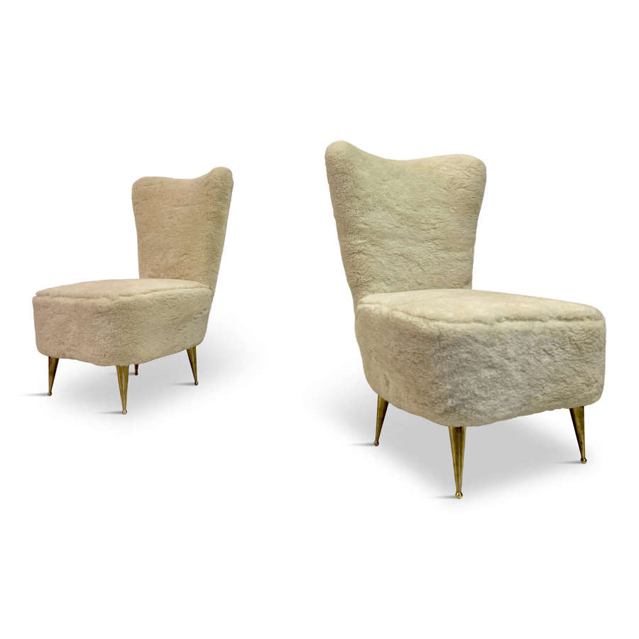 Pair of 1950s Italian Slipper Chairs in Faux Fur