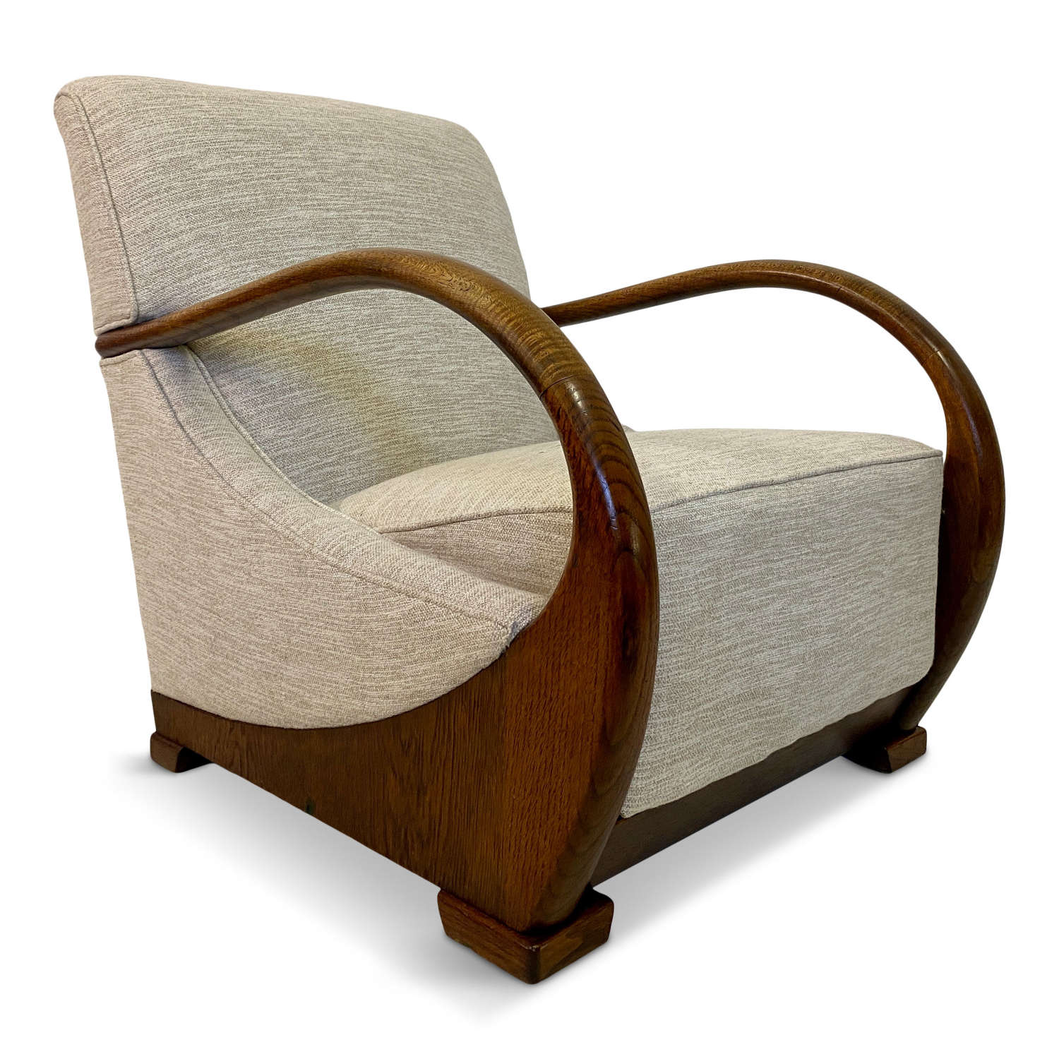 1930s French Armchair in Linen with Curved Arms