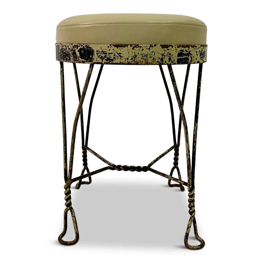 Wrought Iron and Leather Stool