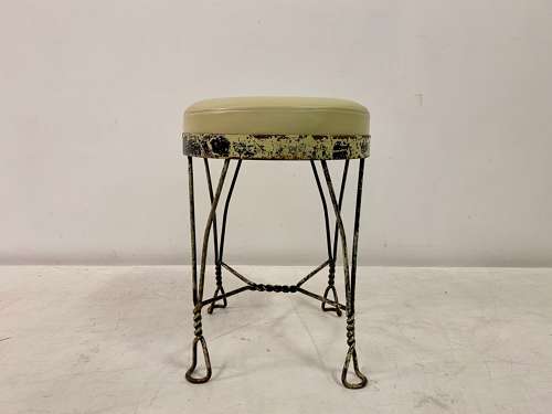 Wrought Iron and Leather Stool