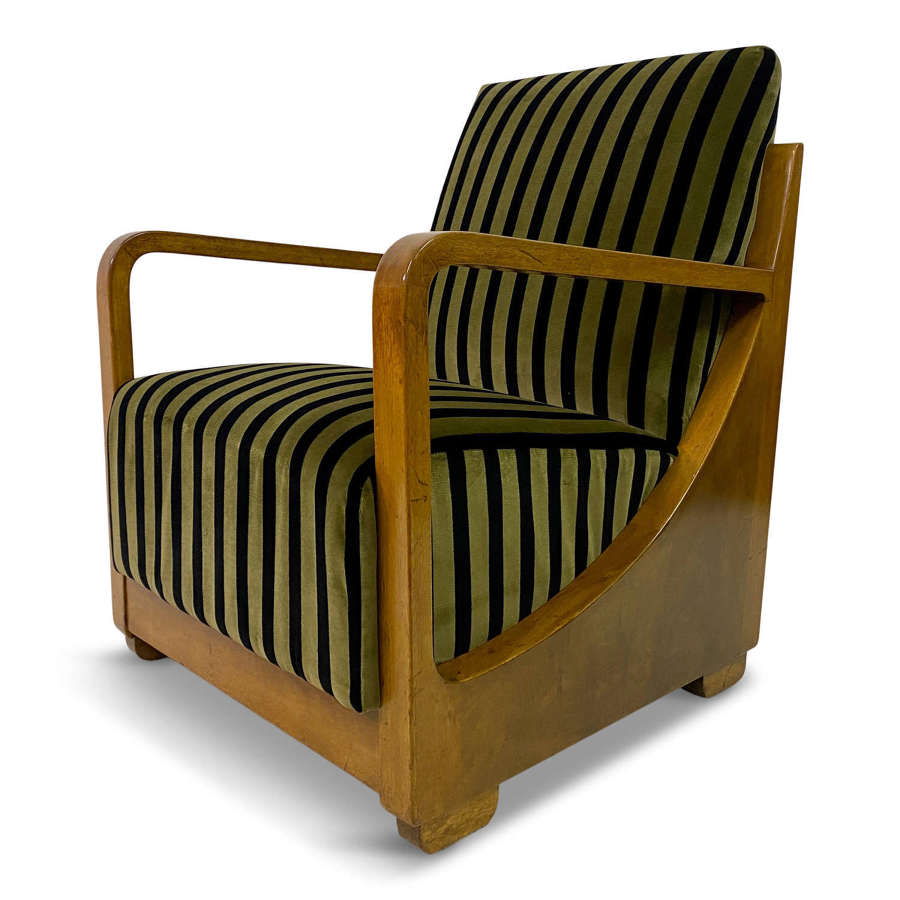 1930s Dutch Armchair in Striped Velvet