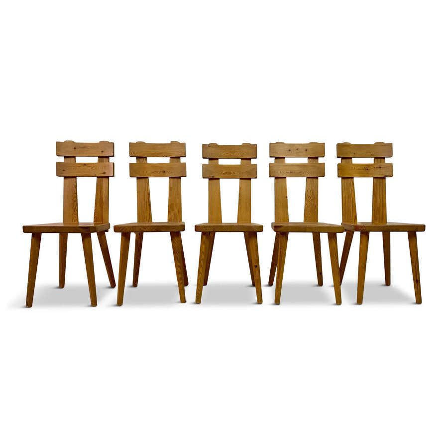 Set of Five Swedish Dining Chairs in Pine