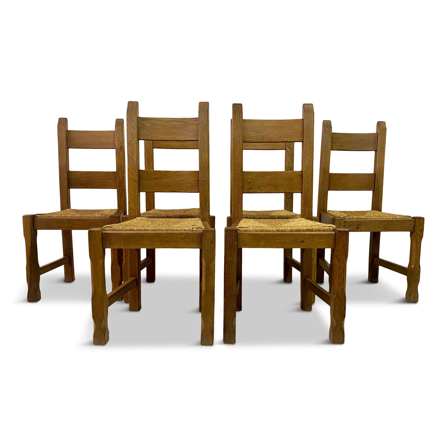 1960s Brutalist Oak and Rush Dining Chairs