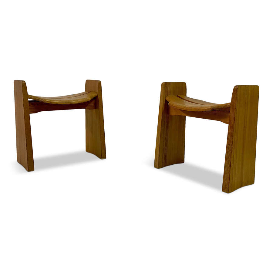 Pair of Swedish Pine Stools by Gilbert Marklund for Furusnickarn