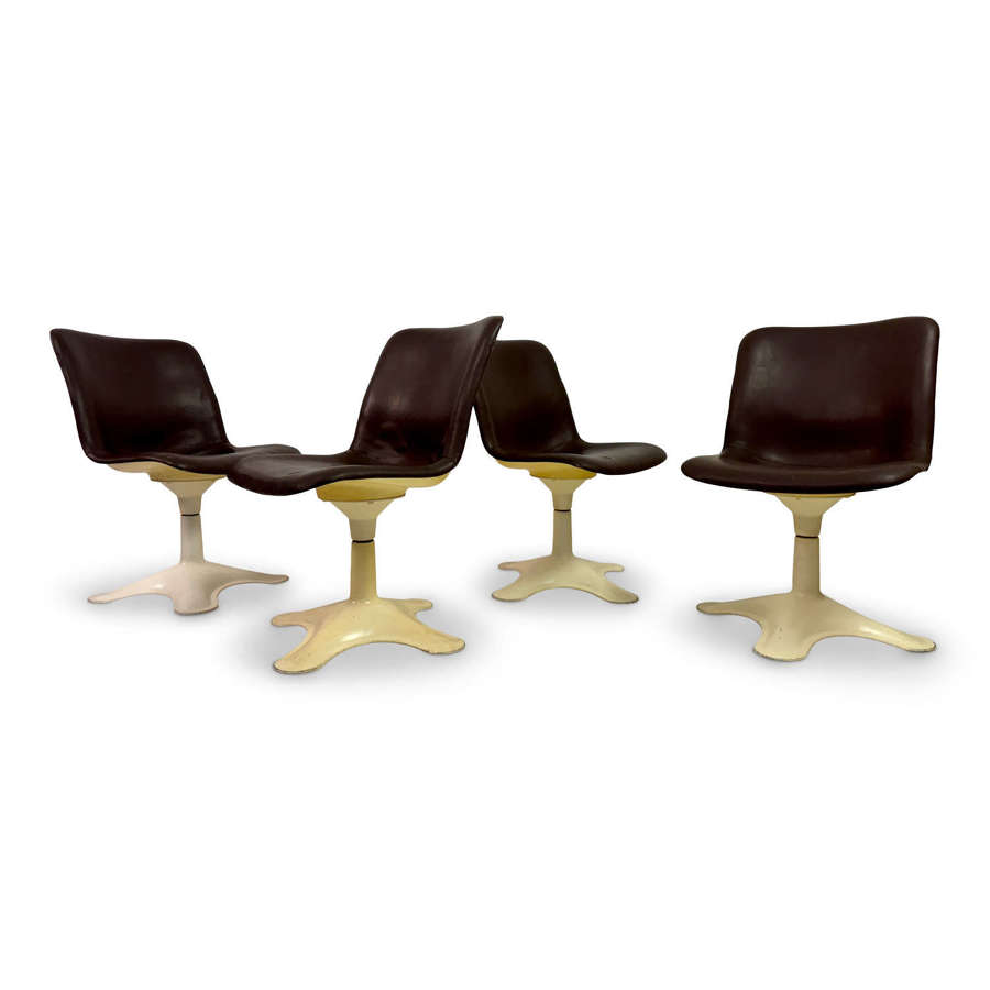 Set of Four Brown Leather Dining Chairs by Yrjö Kukkapuro for Haimi