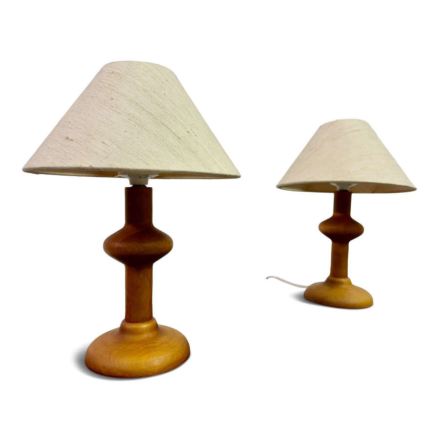 Pair of 1970s Organic Turned Wooden Table Lamps