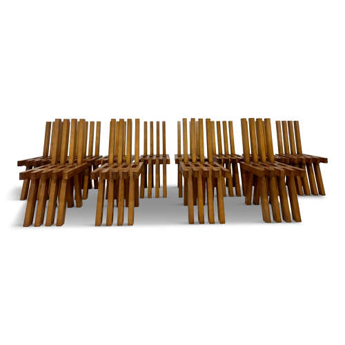 Set of Twelve Brutalist Dining Chairs in Outrageous Style