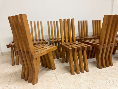 Set of Twelve Brutalist Dining Chairs in Outrageous Style