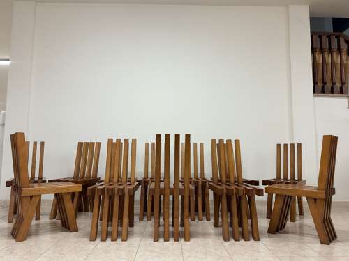 Set of Twelve Brutalist Dining Chairs in Outrageous Style