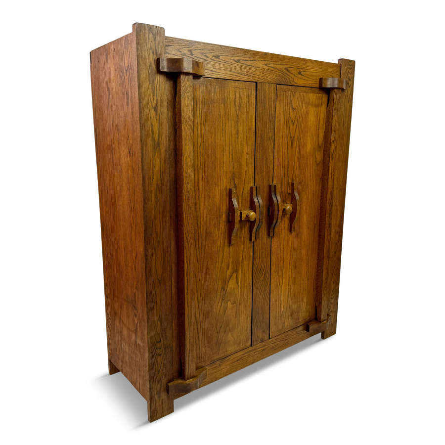 1960s Belgian Brutalist Oak Cupboard Highboard or Wardrobe