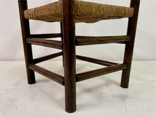 Oak and Rush Armchair with Round Back