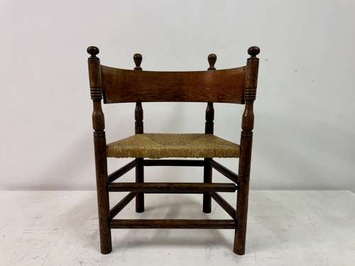 Oak and Rush Armchair with Round Back