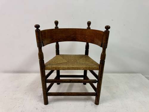 Oak and Rush Armchair with Round Back