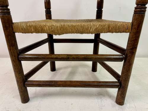 Oak and Rush Armchair with Round Back