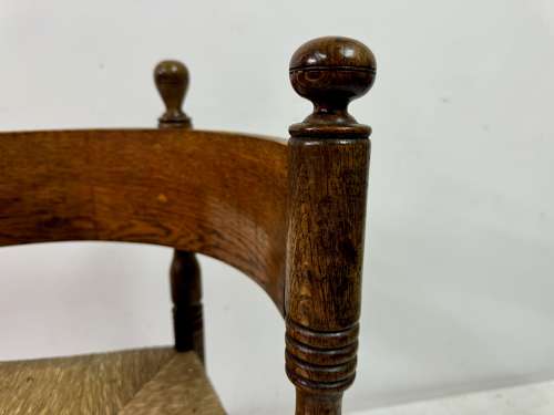 Oak and Rush Armchair with Round Back