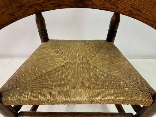 Oak and Rush Armchair with Round Back