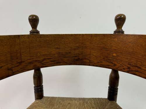 Oak and Rush Armchair with Round Back