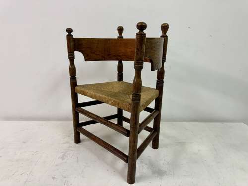 Oak and Rush Armchair with Round Back