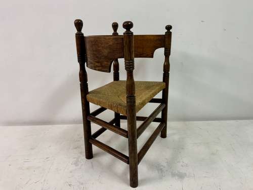 Oak and Rush Armchair with Round Back